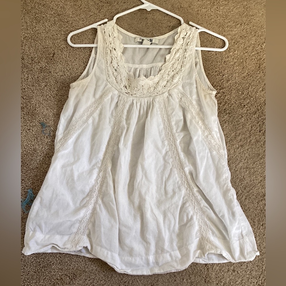 Forever 21 Bohemian Boho White Lace Tank Top Size Small